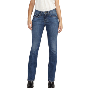 SILVER Suki Women's Dark Blue Denim 5 Pocket Slim Straight Leg Jeans W 34 L 31